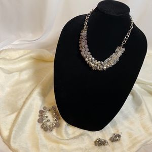 Silver Gray and Clear Statement Necklace Set